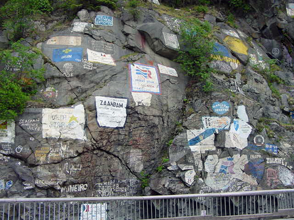 signs on a rock face